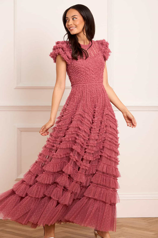 La Vie En Rose Round Neck Short Sleeve Gown
