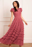 La Vie En Rose Round Neck Short Sleeve Gown