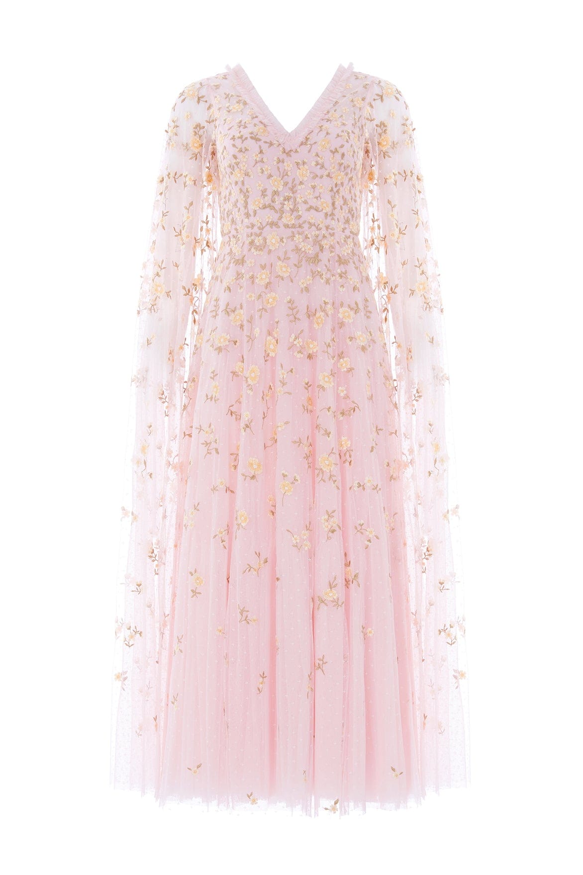 Lea Ditsy Cape Sleeve Ankle Gown