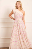 Lea Ditsy One-Shoulder Ankle Gown