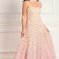 Lea Ditsy Strapless Cape Gown