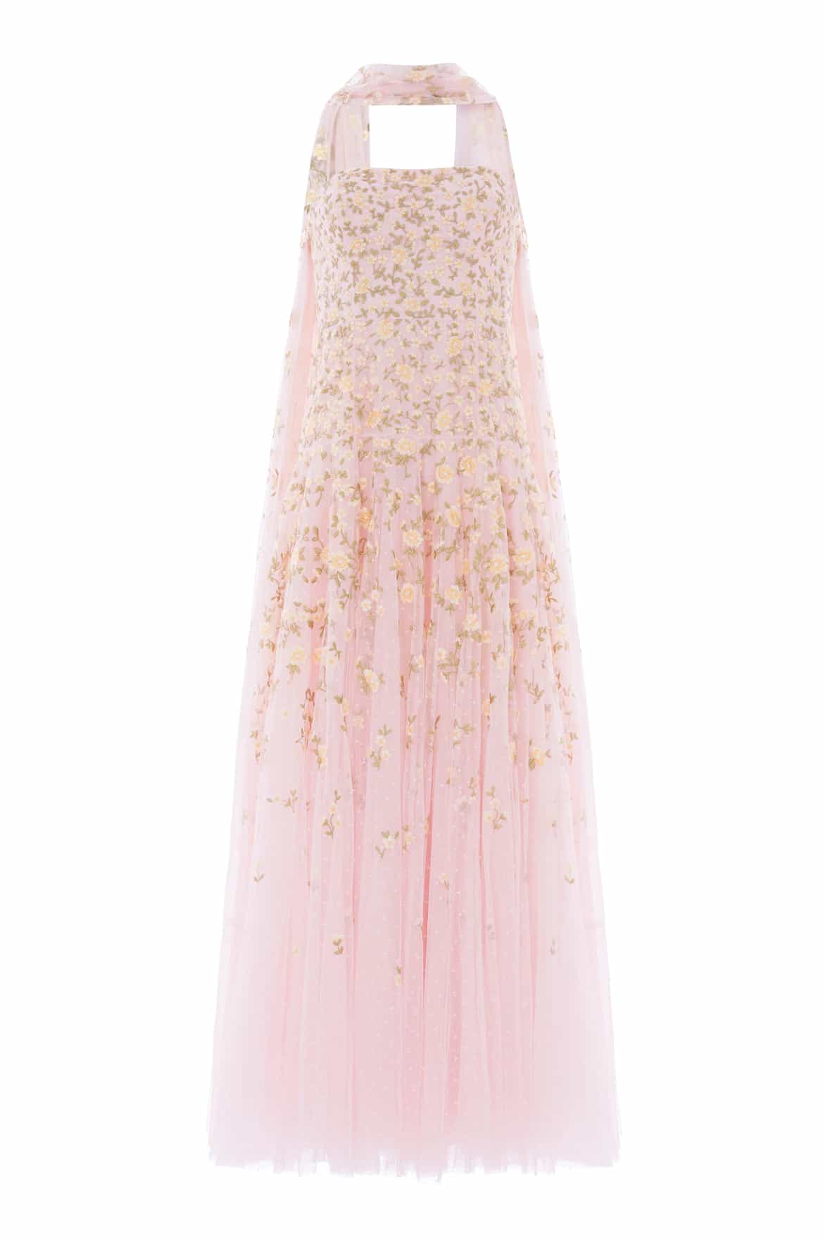 Lea Ditsy Strapless Cape Gown