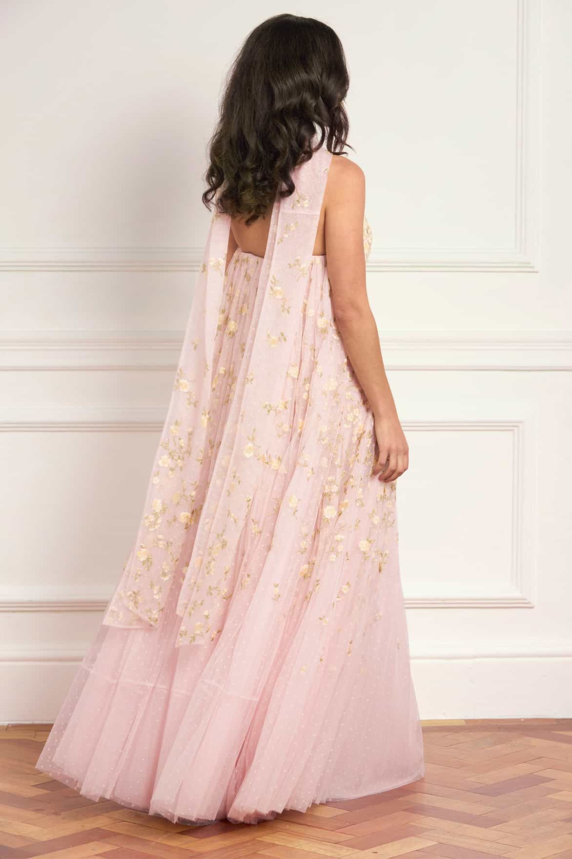 Lea Ditsy Strapless Cape Gown