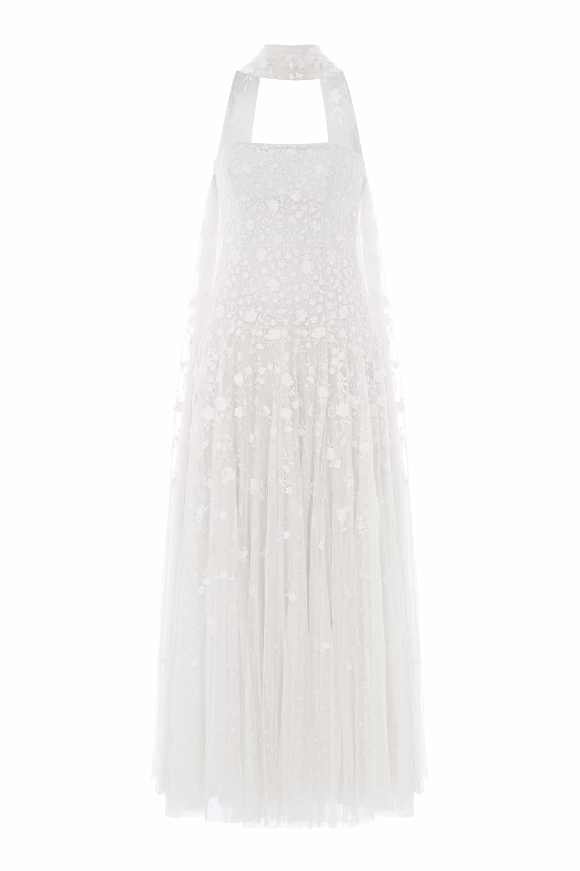 Lea Ditsy Strapless Cape Gown