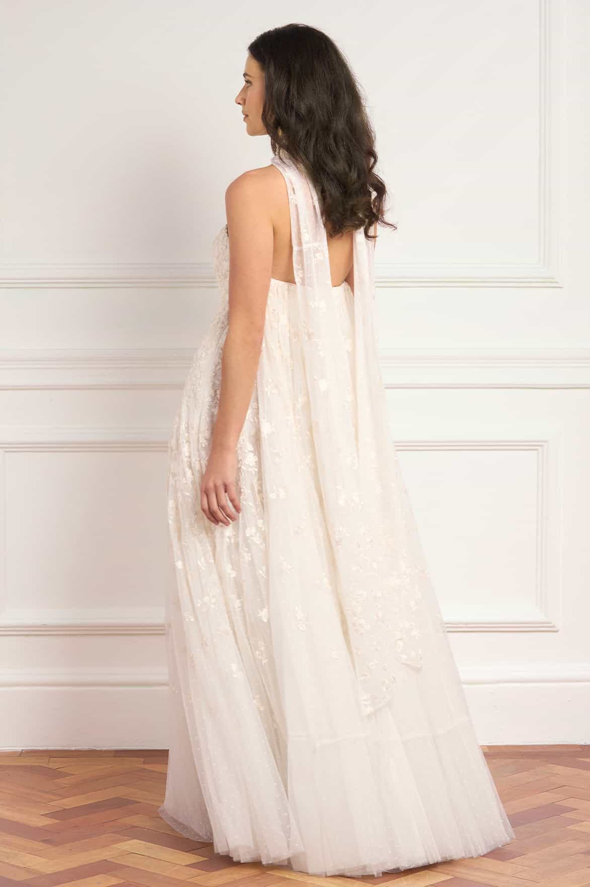 Lea Ditsy Strapless Cape Gown