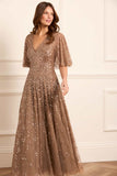 Leila Dot V-Neck Cape Ankle Gown