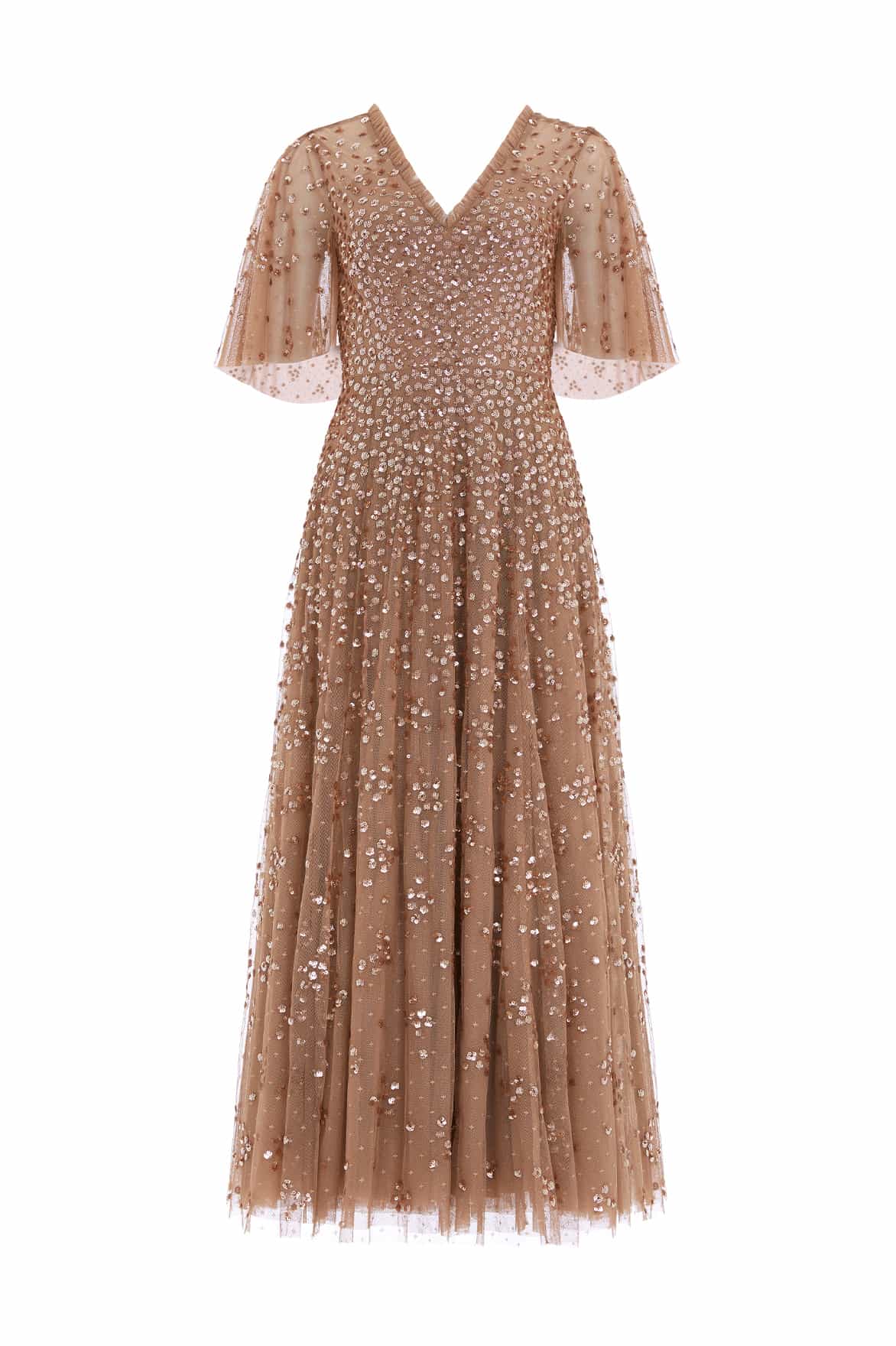 Leila Dot V-Neck Cape Ankle Gown