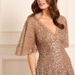 Leila Dot V-Neck Cape Ankle Gown