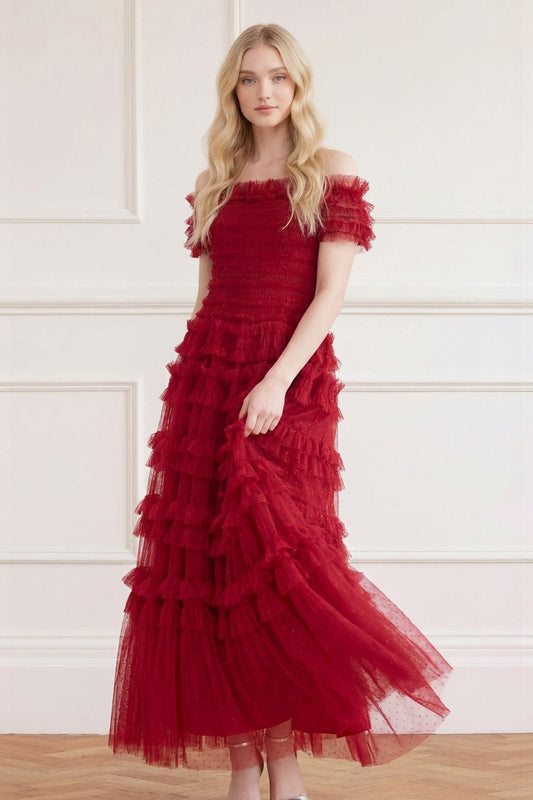 Lisette Ruffle Off Shoulder Gown
