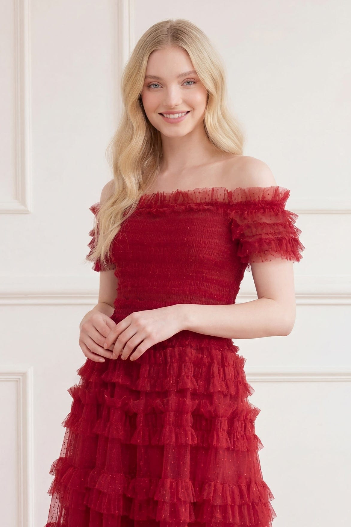 Lisette Ruffle Off Shoulder Gown