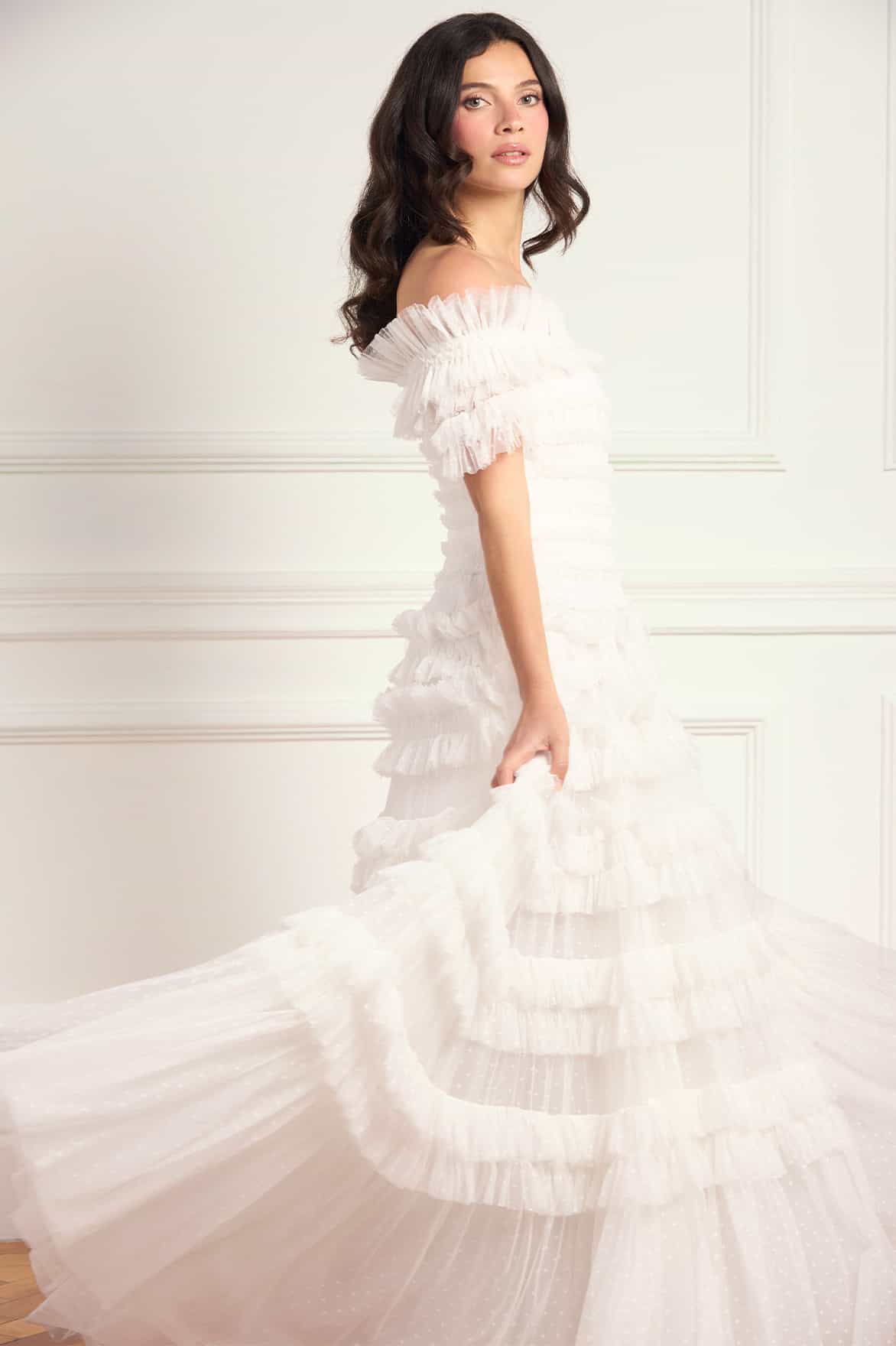 Lisette Ruffle Off-Shoulder Gown