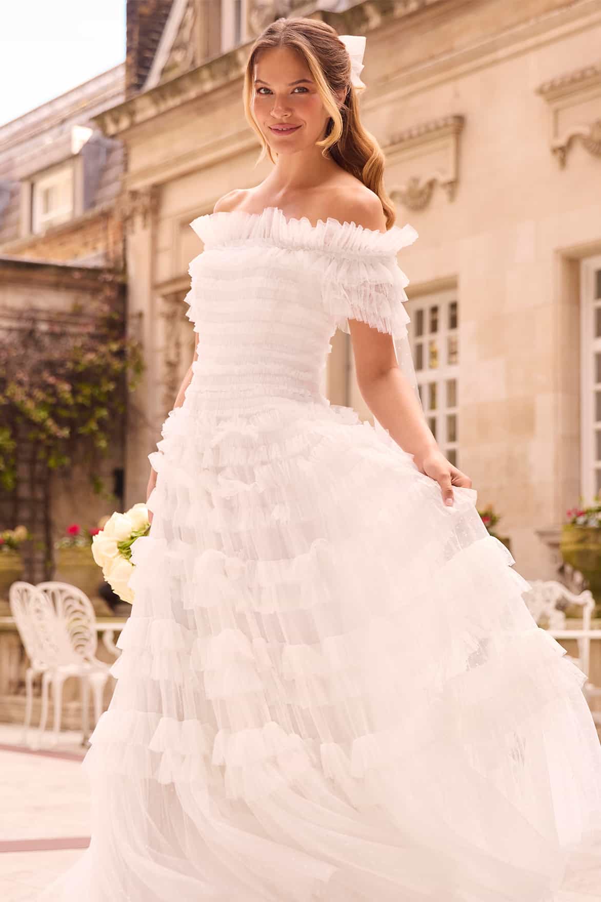 Lisette Ruffle Off-Shoulder Gown
