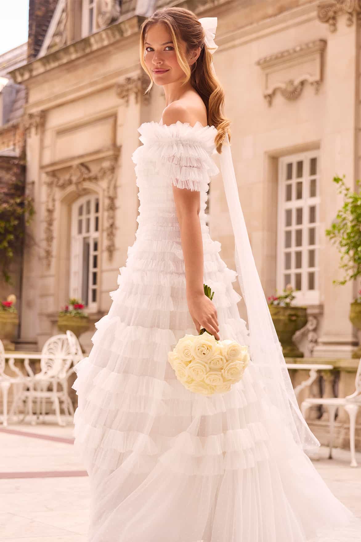 Lisette Ruffle Off-Shoulder Gown