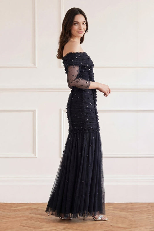 Love Heart Rouched Off-Shoulder Gown