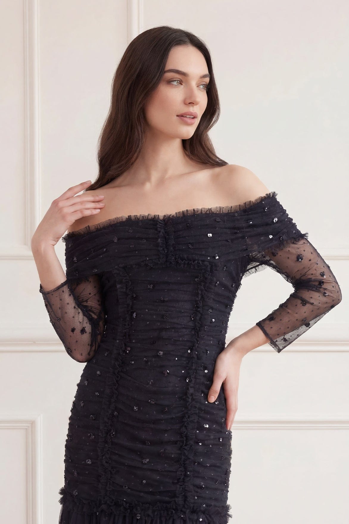 Love Heart Rouched Off-Shoulder Gown