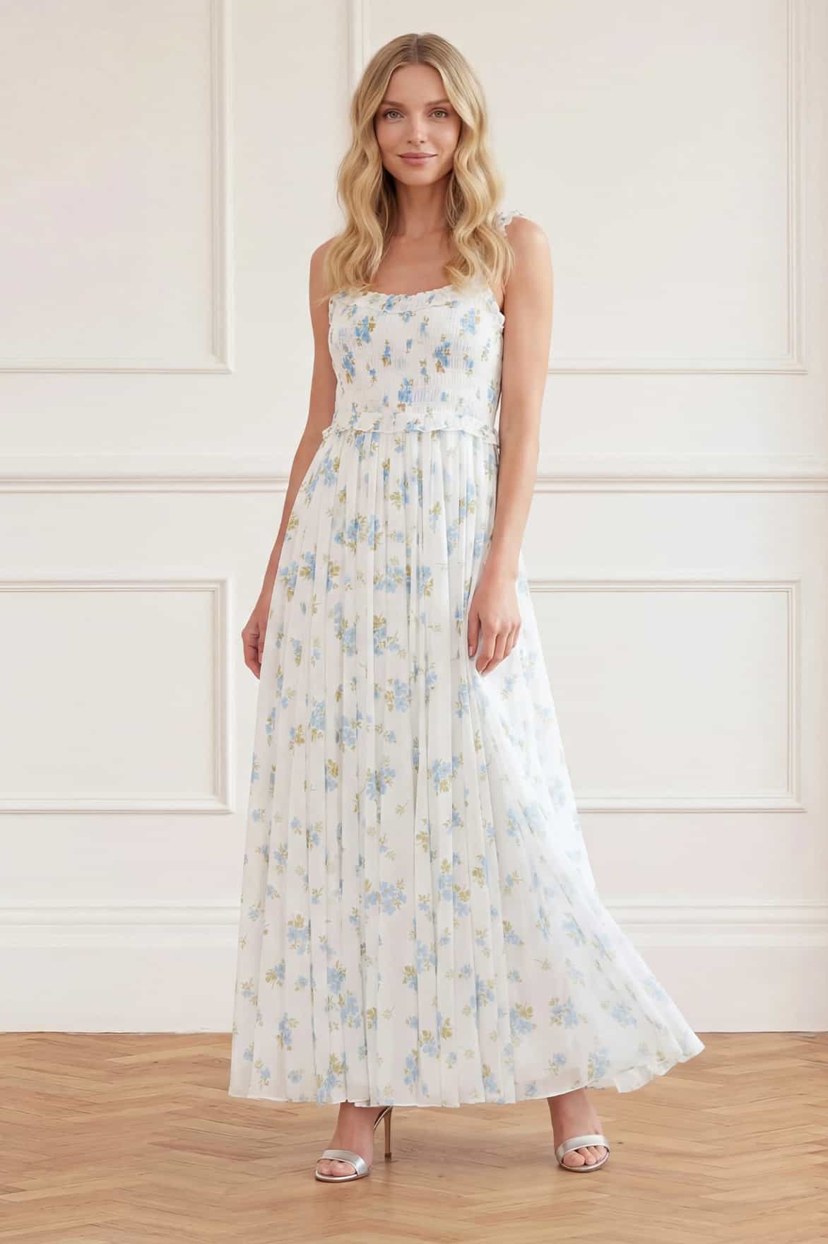 Magnolia Ditsy Chiffon Smocked Cami Ankle Gown