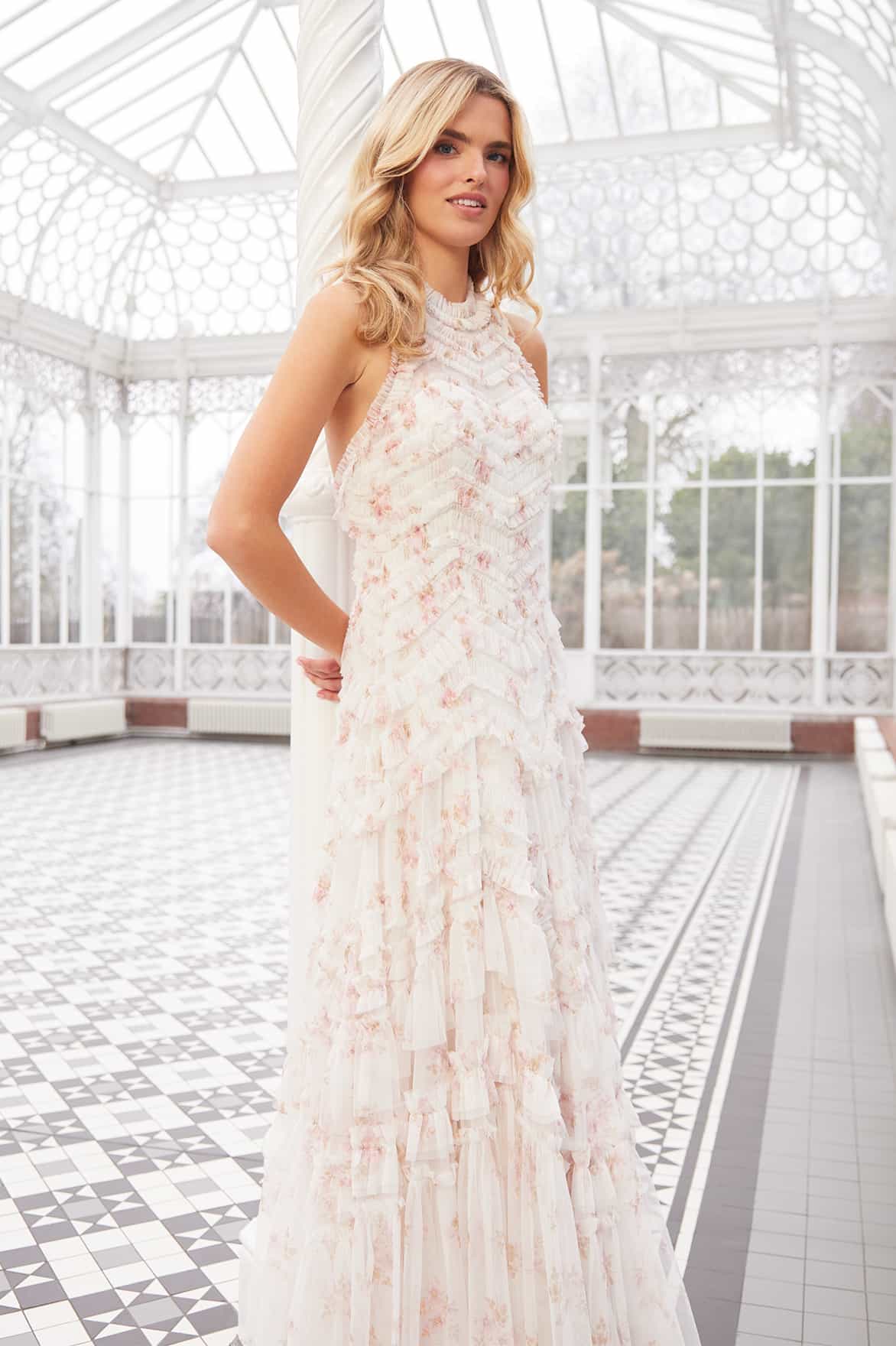 Magnolia Ditsy Elia Halter-Neck Gown