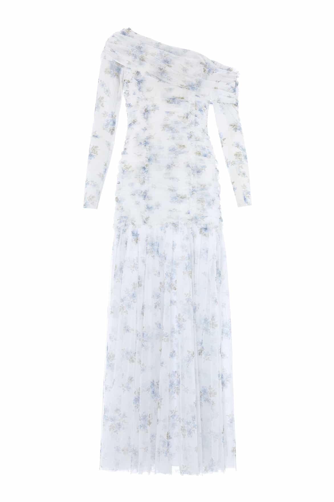 Magnolia Ditsy Gigi One-Shoulder Rouched Gown