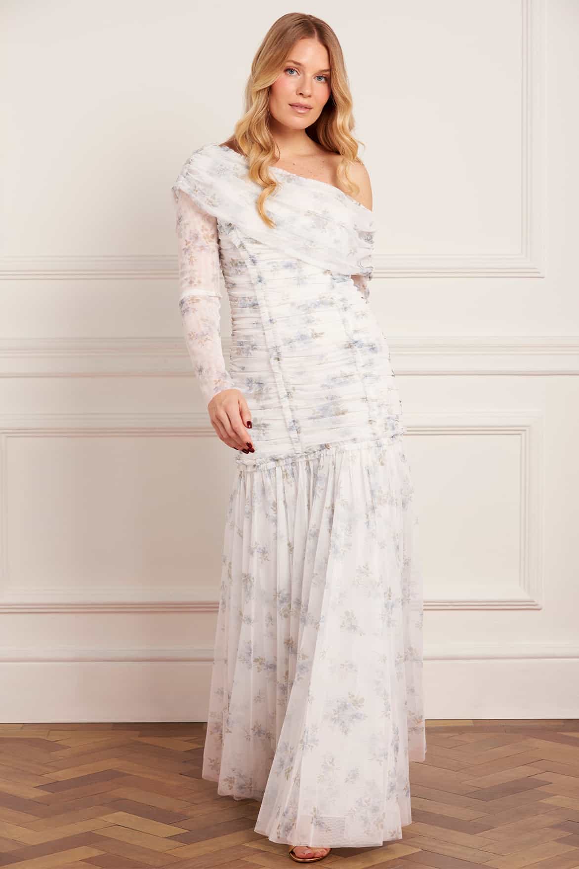 Magnolia Ditsy Gigi One-Shoulder Rouched Gown