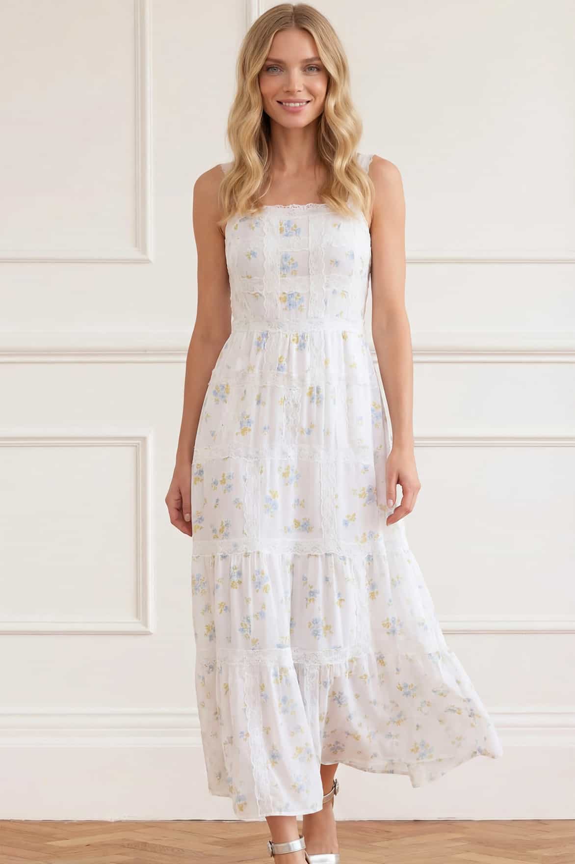 Magnolia Ditsy Sophia Bib Ankle Gown