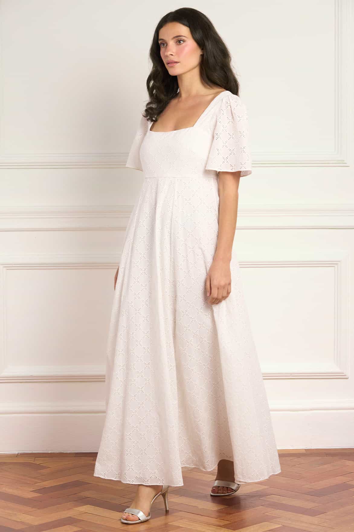 Marisol Cotton Broderie Short Sleeve Ankle Gown