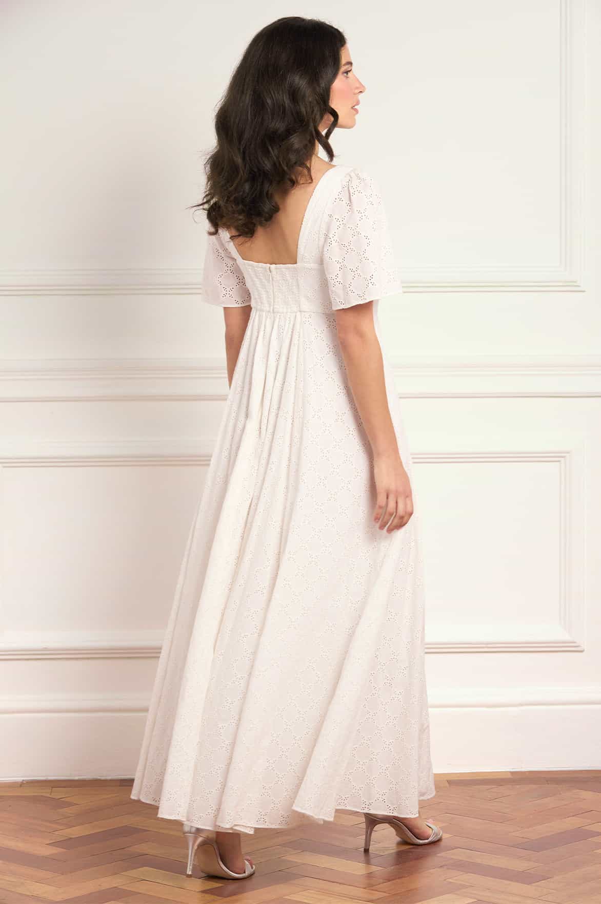 Marisol Cotton Broderie Short Sleeve Ankle Gown