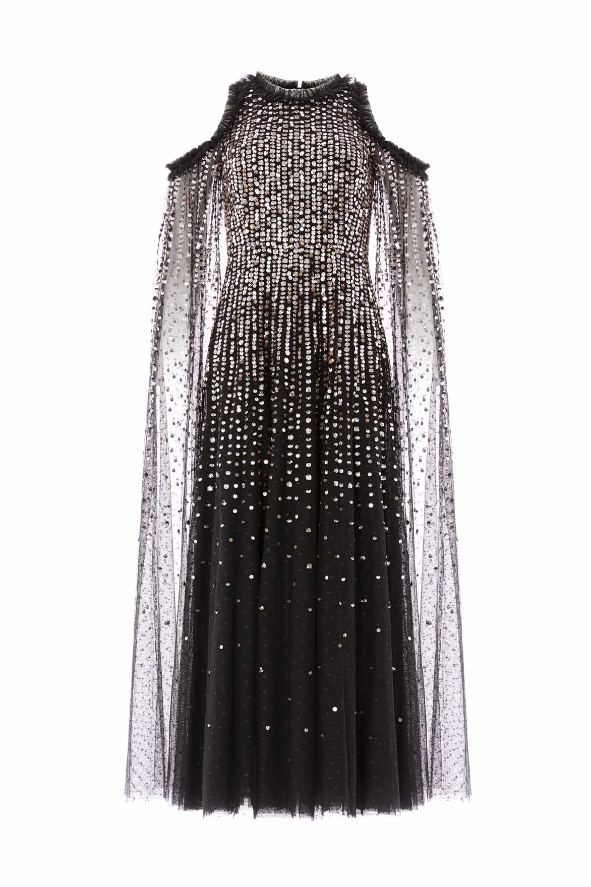 Moonlight Sequin Cape Sleeve Ankle Gown