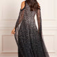Moonlight Sequin Cape Sleeve Ankle Gown