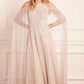 Moonlight Sequin Cape Sleeve Ankle Gown