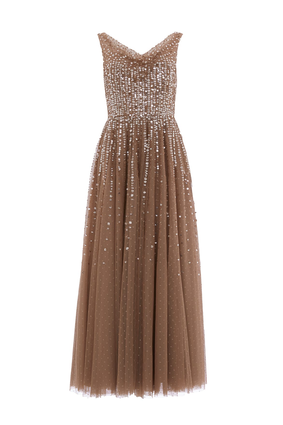 Moonlight Sequin Cowl Neck Ankle Gown
