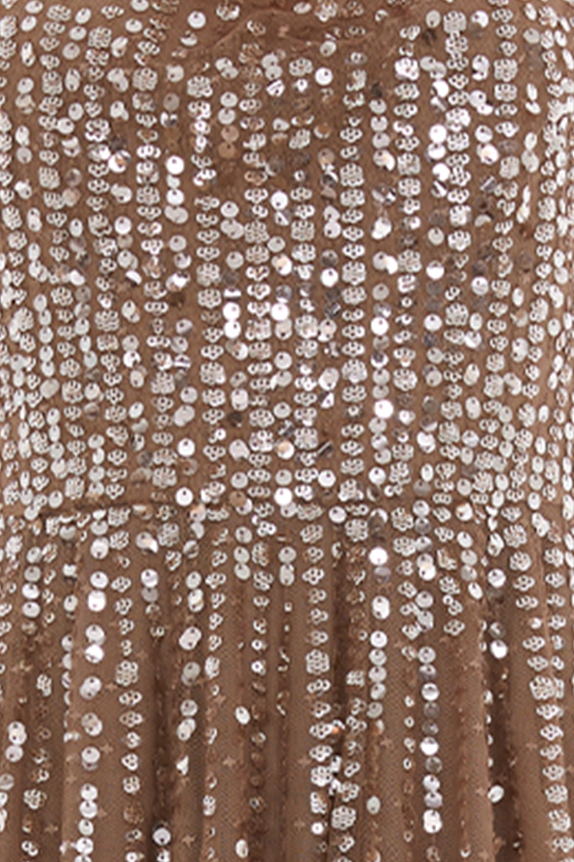Moonlight Sequin Cowl Neck Ankle Gown