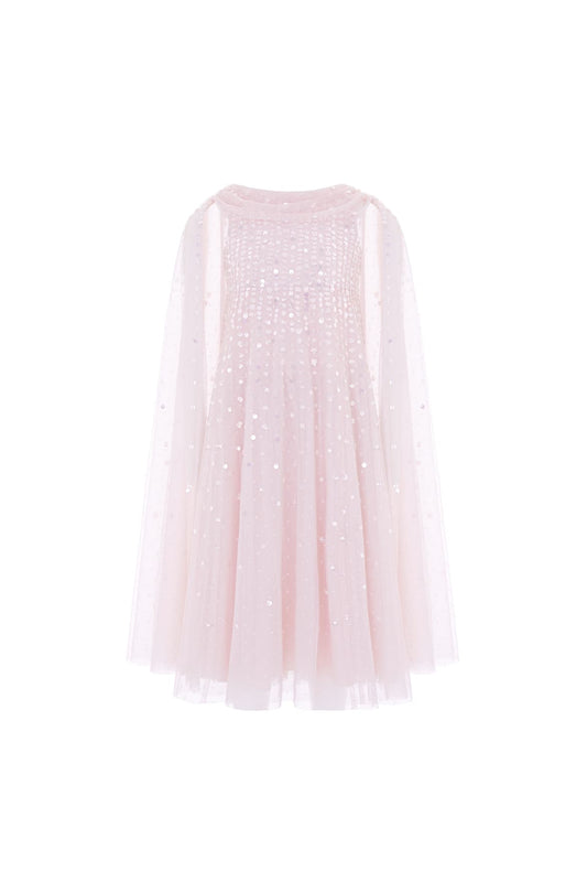 Moonlight Sequin Draped Cape Kids Gown