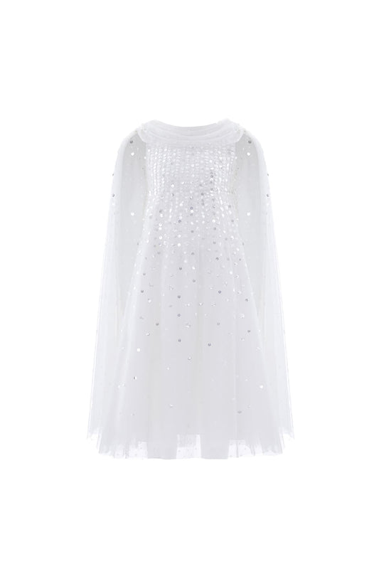 Moonlight Sequin Draped Cape Kids Gown