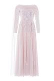 Moonlight Sequin Draped Long Sleeve Gown