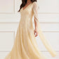 Moonlight Sequin V-Neck Cape Sleeve Ankle Gown