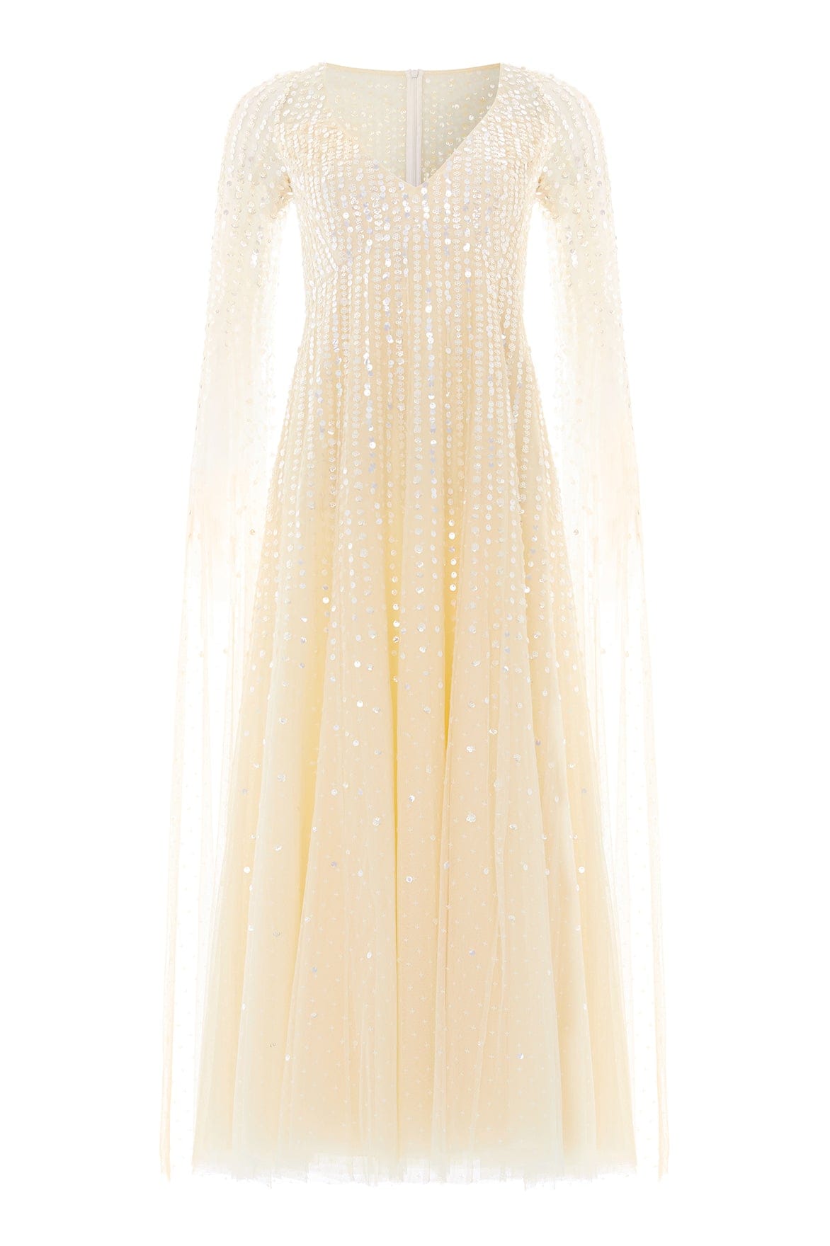 Moonlight Sequin V-Neck Cape Sleeve Ankle Gown