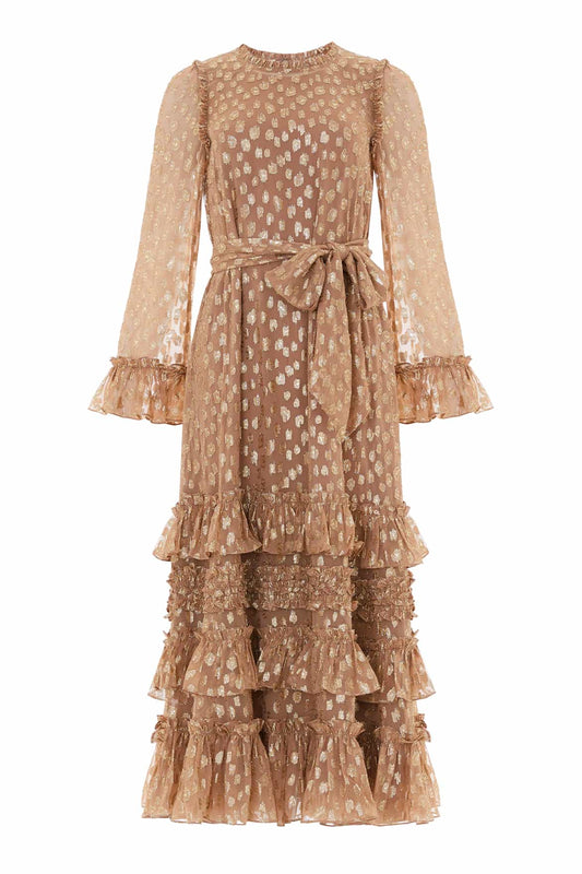 Odelle Lurex Round Neck Ankle Gown