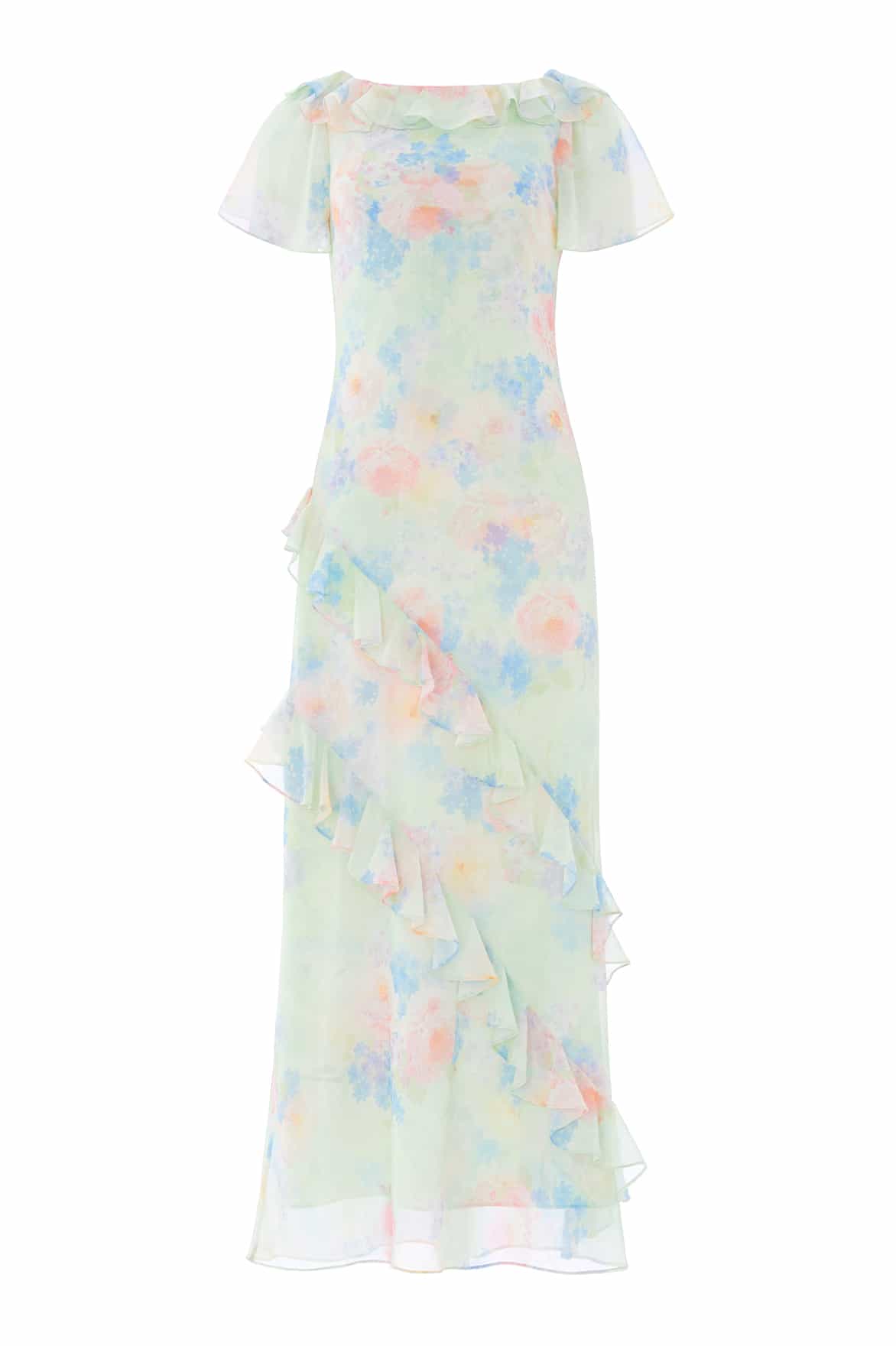 Peony Bloom Georgette Short Sleeve Gown