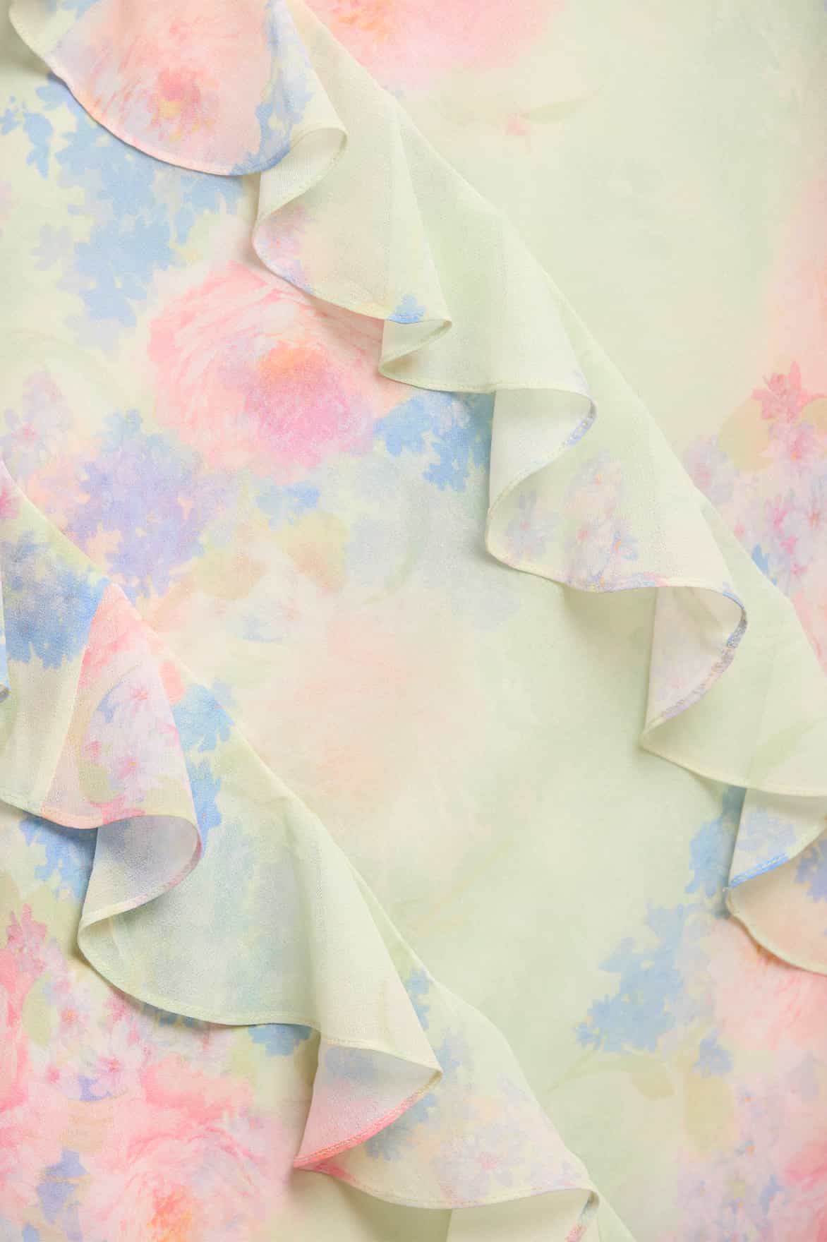 Peony Bloom Georgette Short Sleeve Gown