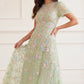Peony Bouquet Round Neck Ankle Gown