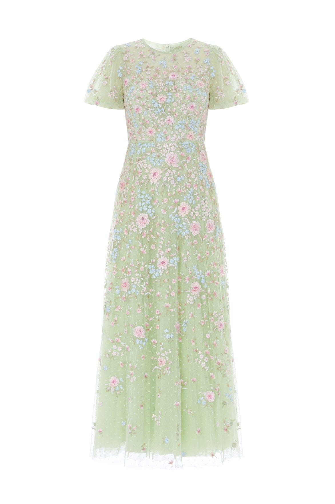 Peony Bouquet Round Neck Ankle Gown