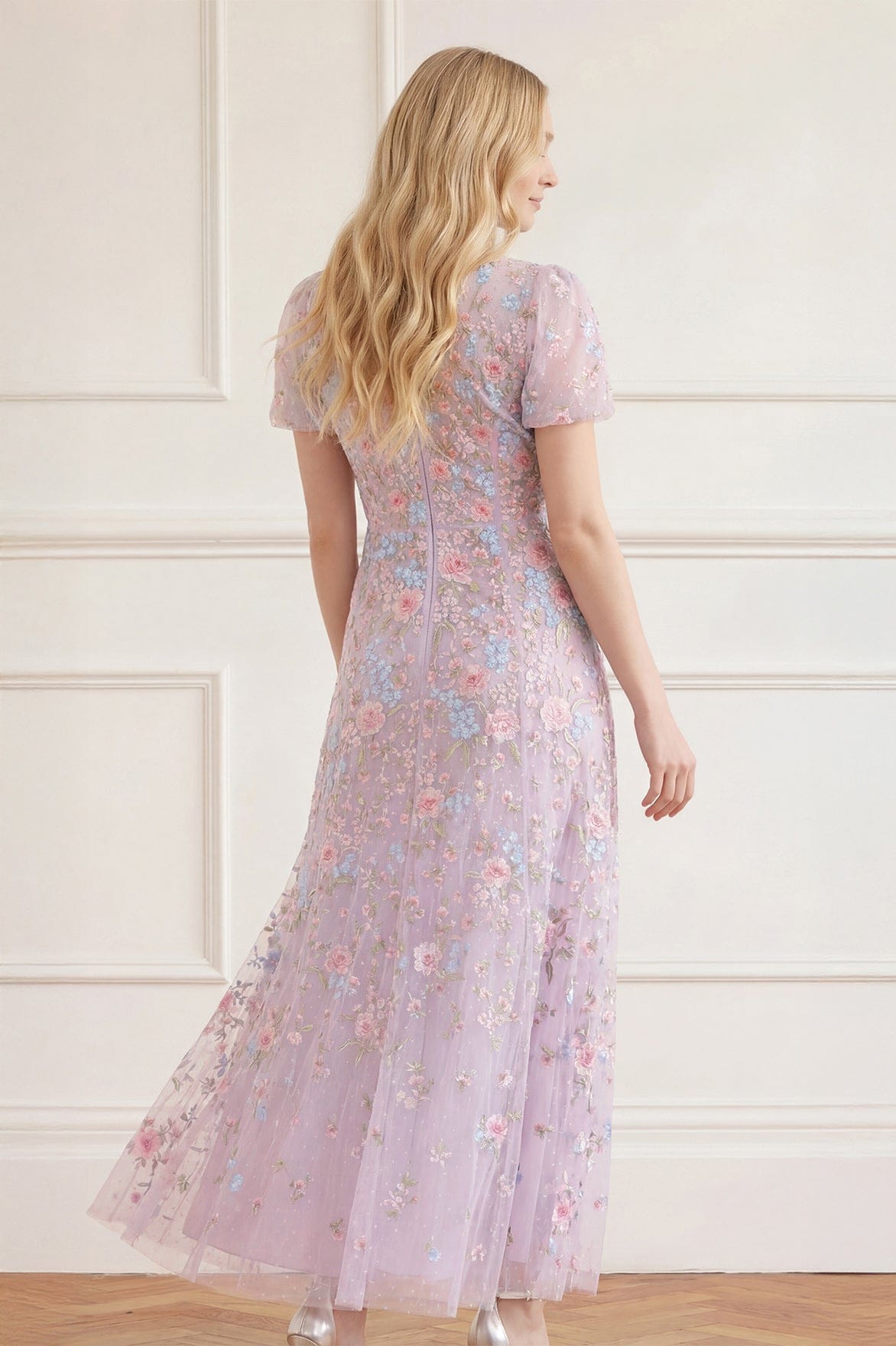 Peony Bouquet Round Neck Ankle Gown