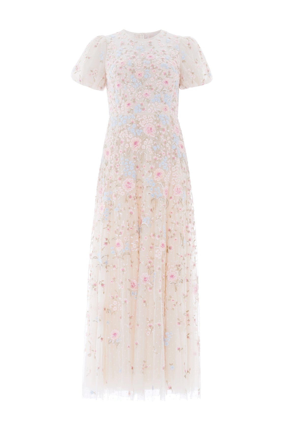 Peony Bouquet Round Neck Ankle Gown
