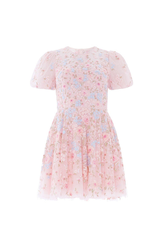 Peony Bouquet Round Neck Micro Mini Dress