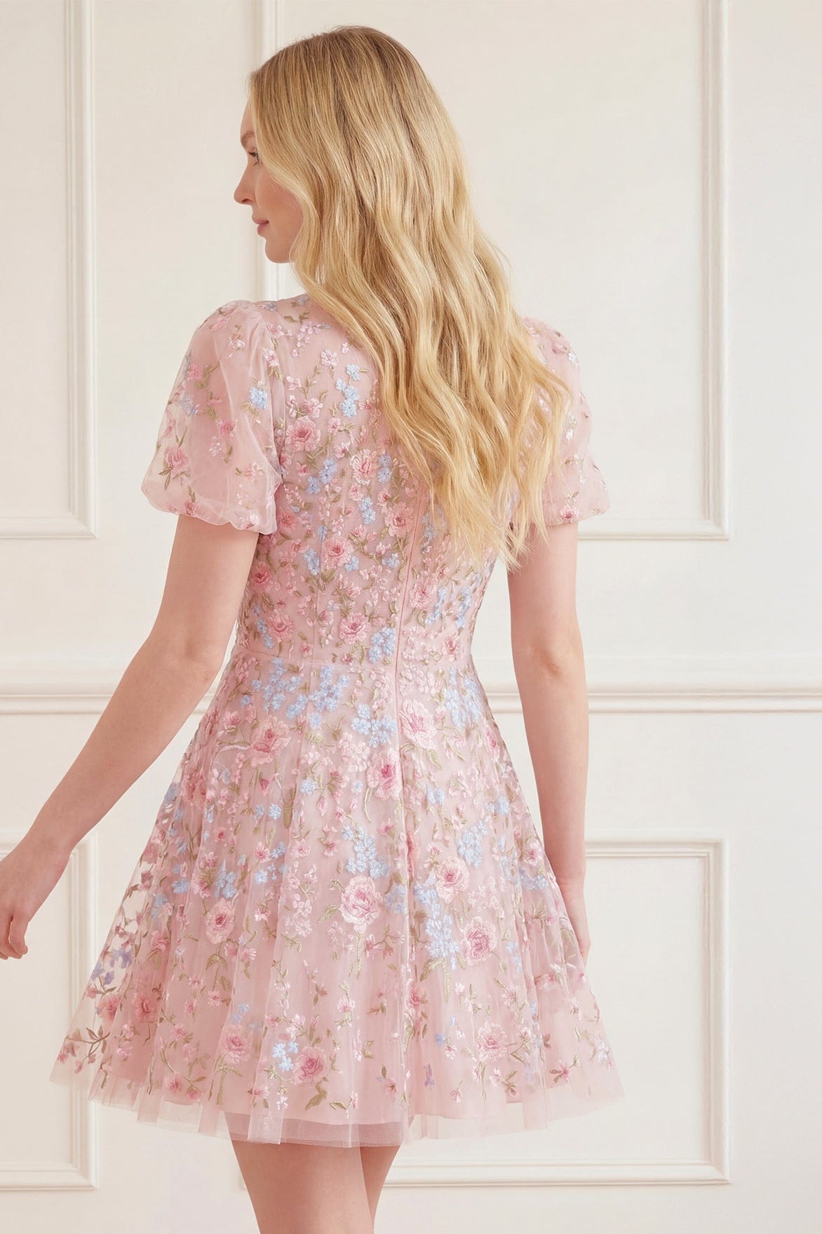 Peony Bouquet Round Neck Micro Mini Dress