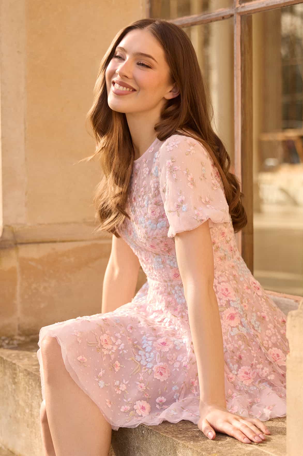 Peony Bouquet Round Neck Micro Mini Dress