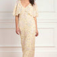 Peony Bouquet Sequin V-Neck Cape Gown