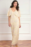Peony Bouquet Sequin V-Neck Cape Gown