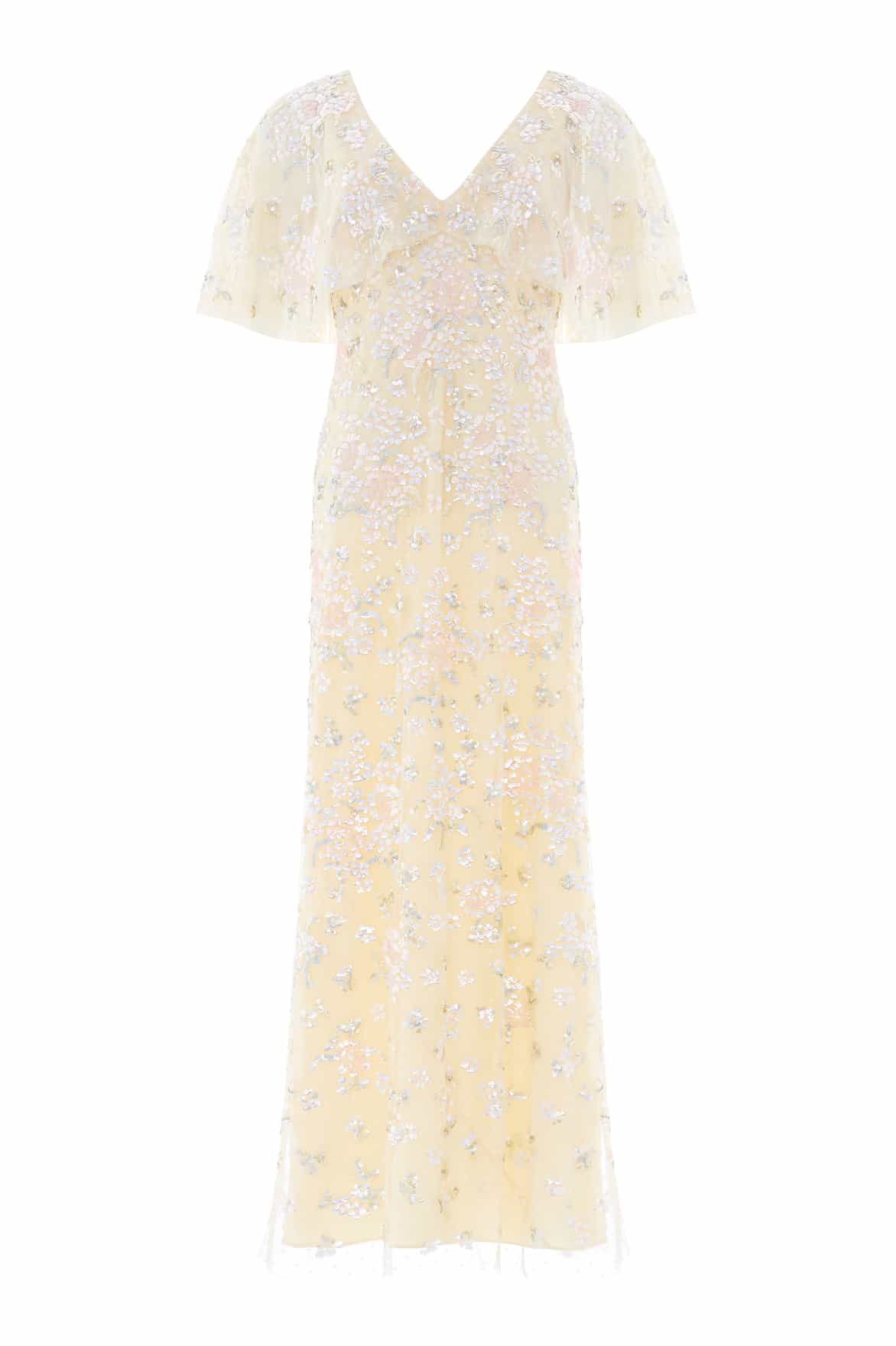 Peony Bouquet Sequin V-Neck Cape Gown