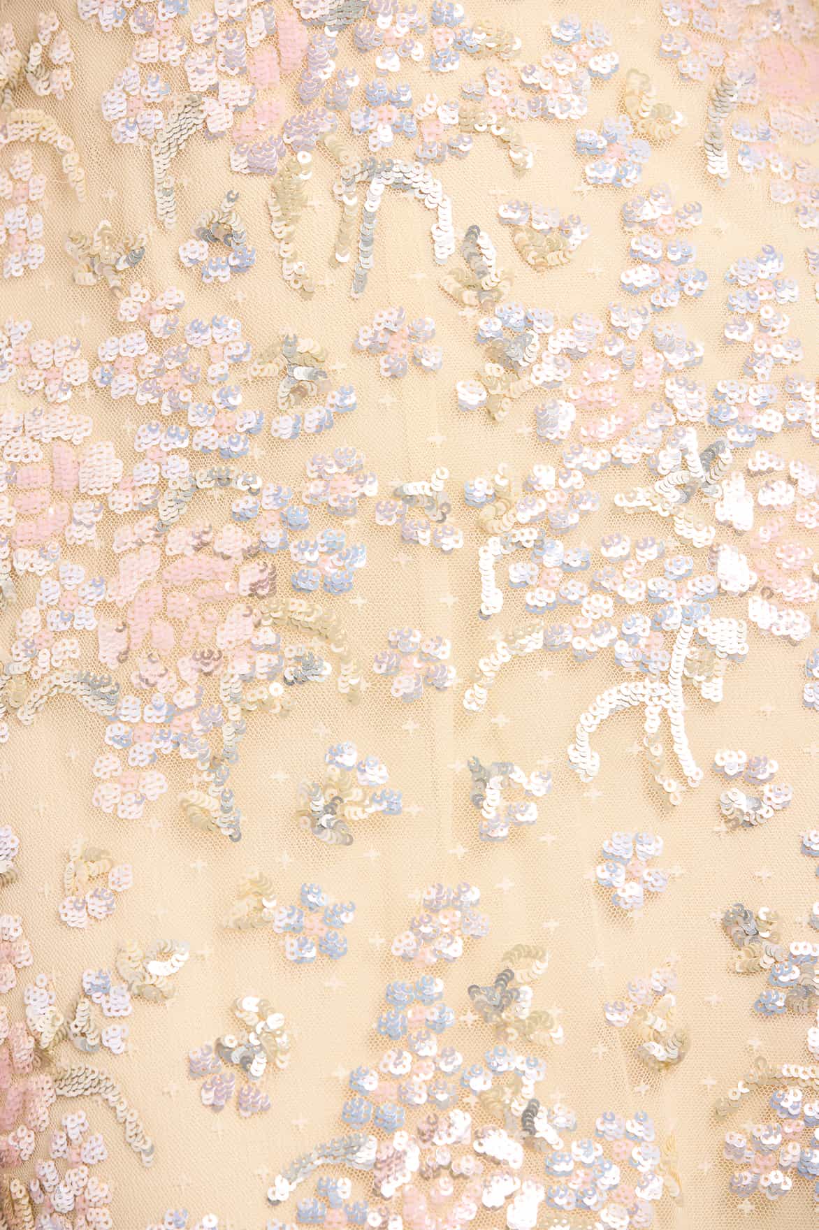 Peony Bouquet Sequin V-Neck Cape Gown